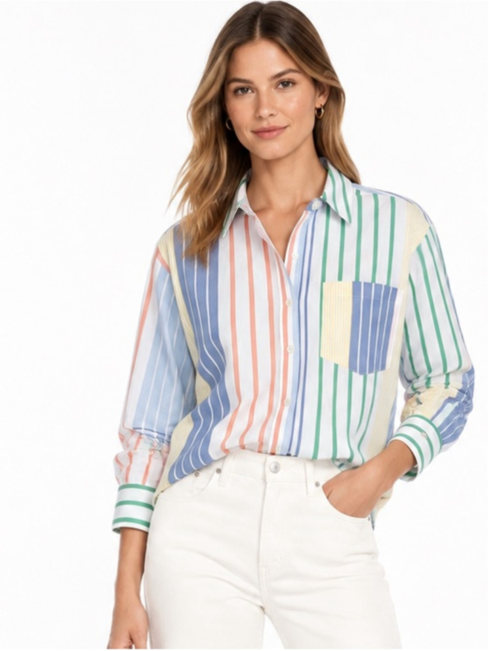 Rails Arlo Portofino Stripe Organic Cotton Tencel Button Down Shirt XS